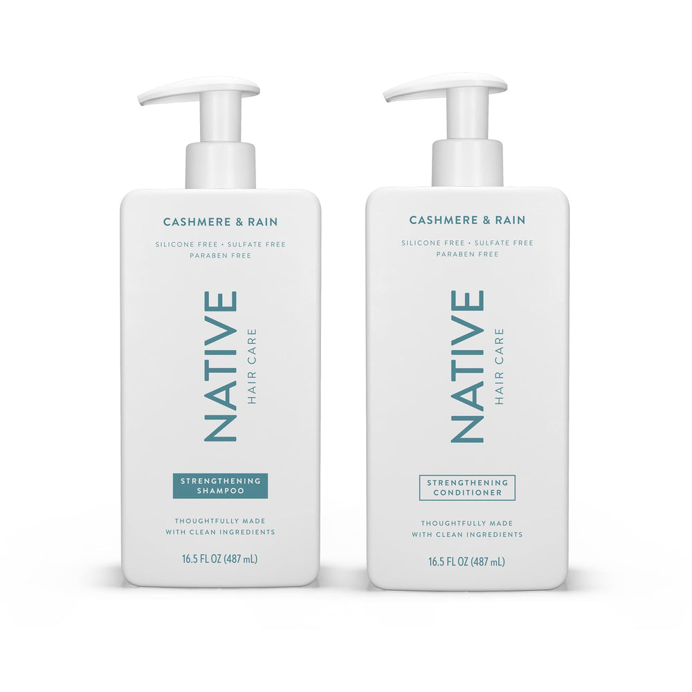 Native Cashmere & Rain shampoo bottle with rich lather for gentle cleansing and moisture.