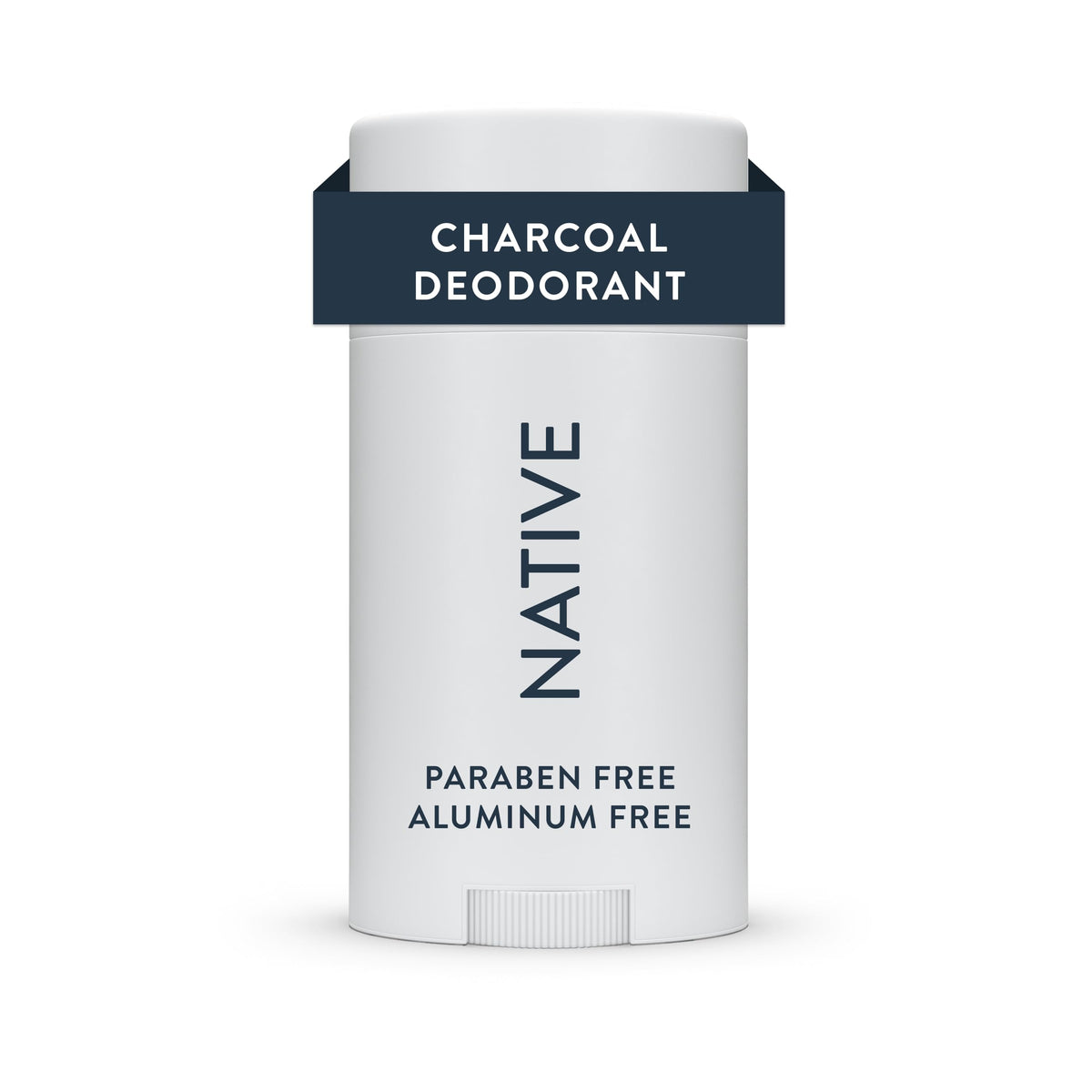 Native Charcoal Deodorant bottle closeup with ocean-fresh scent and mineral notes