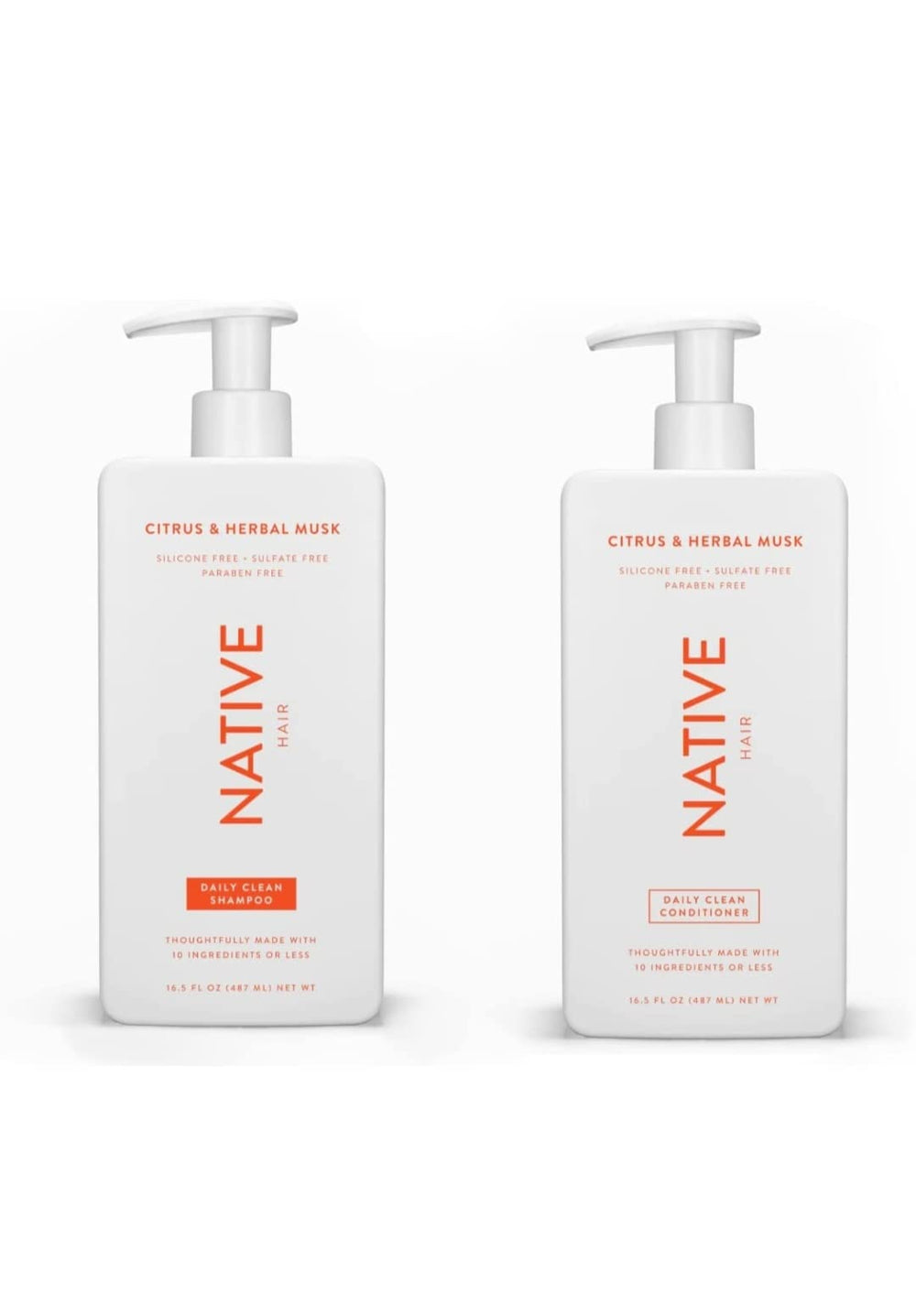 Native Citrus Herbal Musk Shampoo bottle highlights a sulfate-free daily cleanser for vibrant hair.