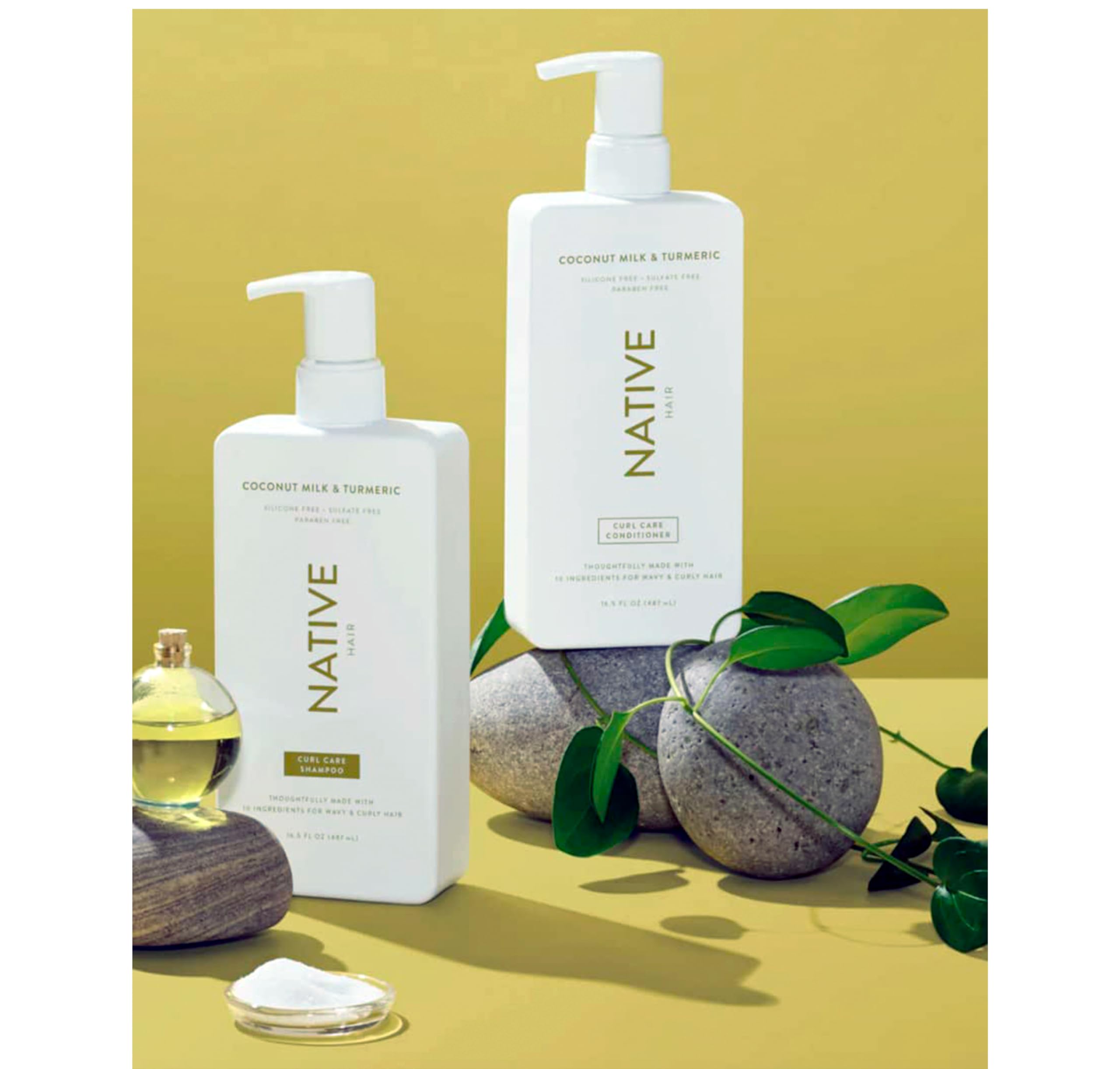 Native coconut milk turmeric fragrance label close-up conveys calming citrus spice scent