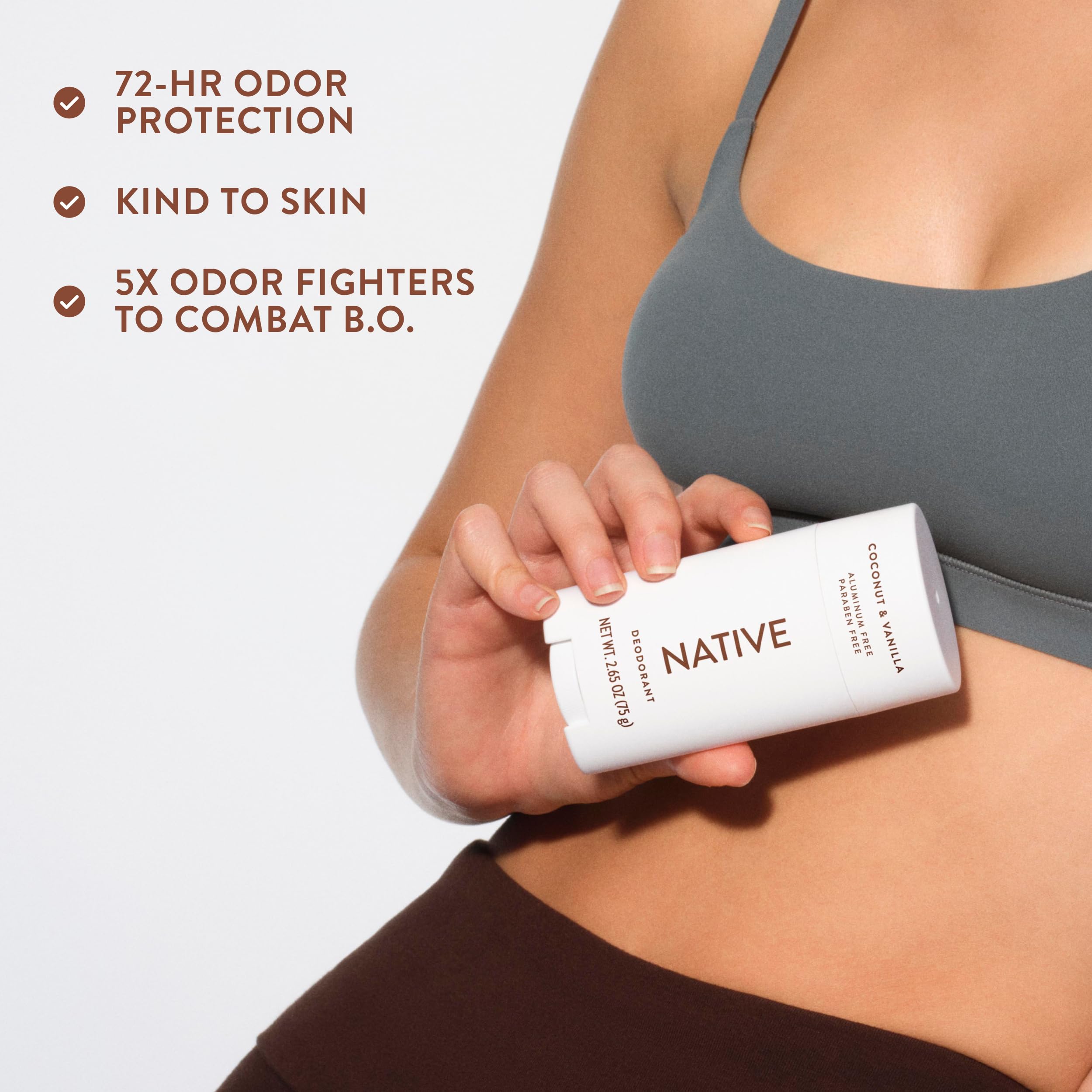 Native deodorant on bathroom counter in lifestyle scene for daily routine benefit