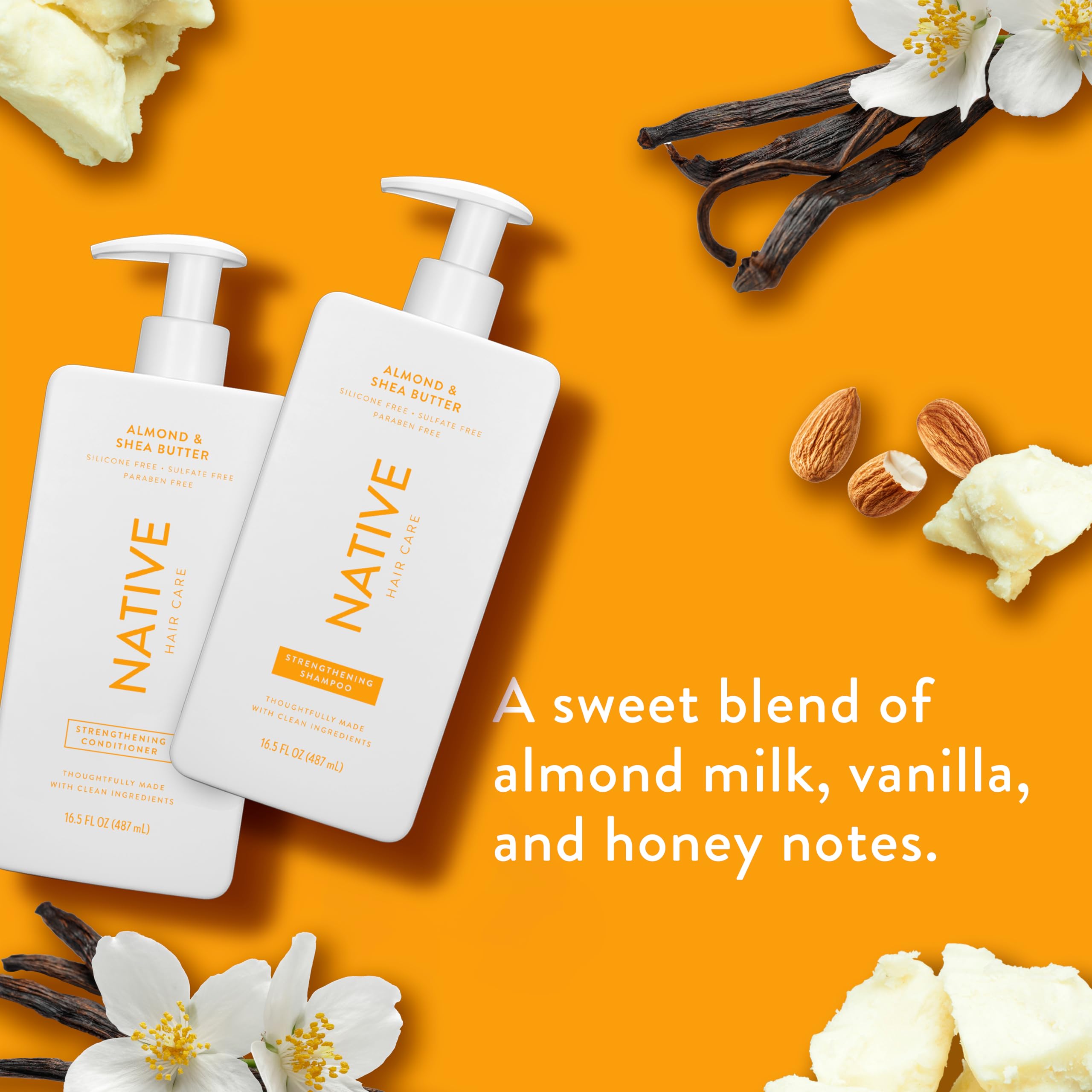 Native conditioner almond-shea-butter bottle nourishes for smoother, more manageable strands.