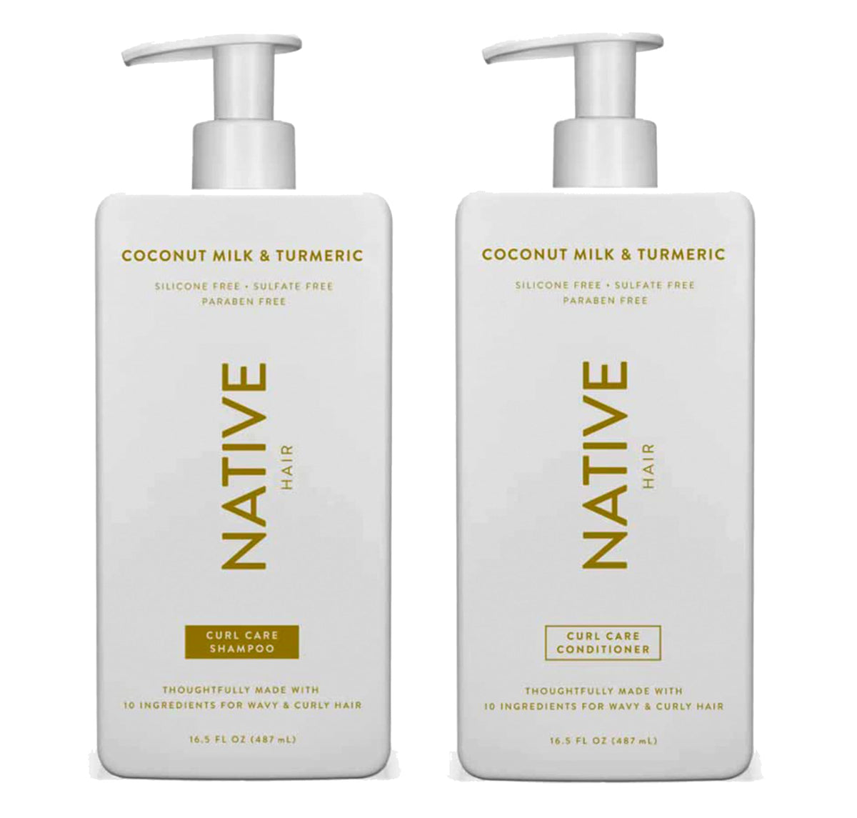 Native Curl Care coconut milk turmeric shampoo bottle front showing sulfate-free formula for bouncy curls