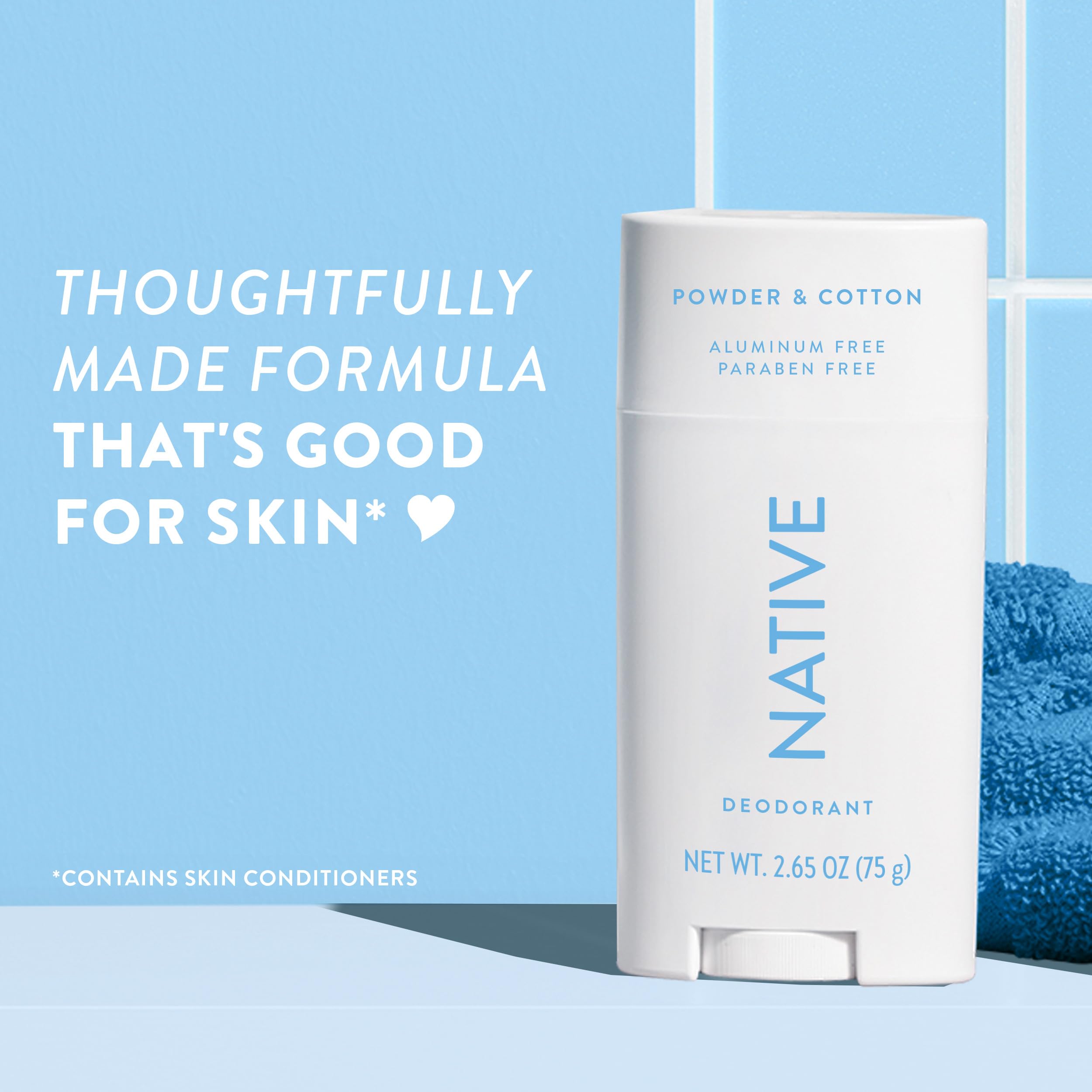 Native Deodorant aluminum-free label highlights clean, safe daily use.