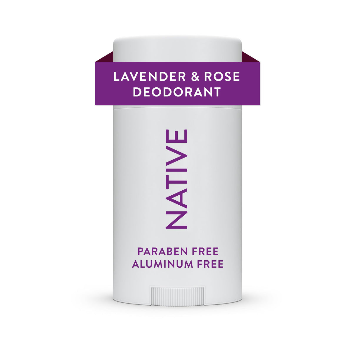 Native Lavender Rose deodorant bottle shows aluminum-free formula for long-lasting odor control.