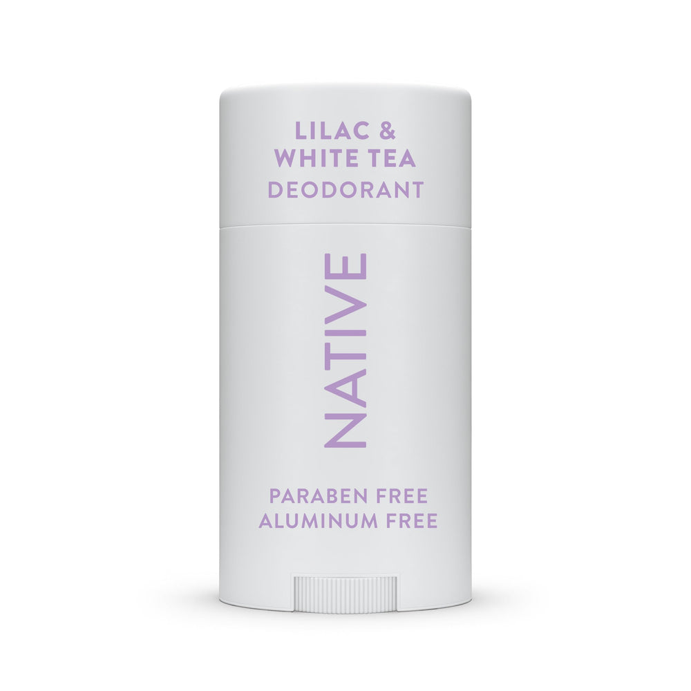 Native Deodorant Lilac & White Tea bottle close-up showing aluminum-free daily freshness