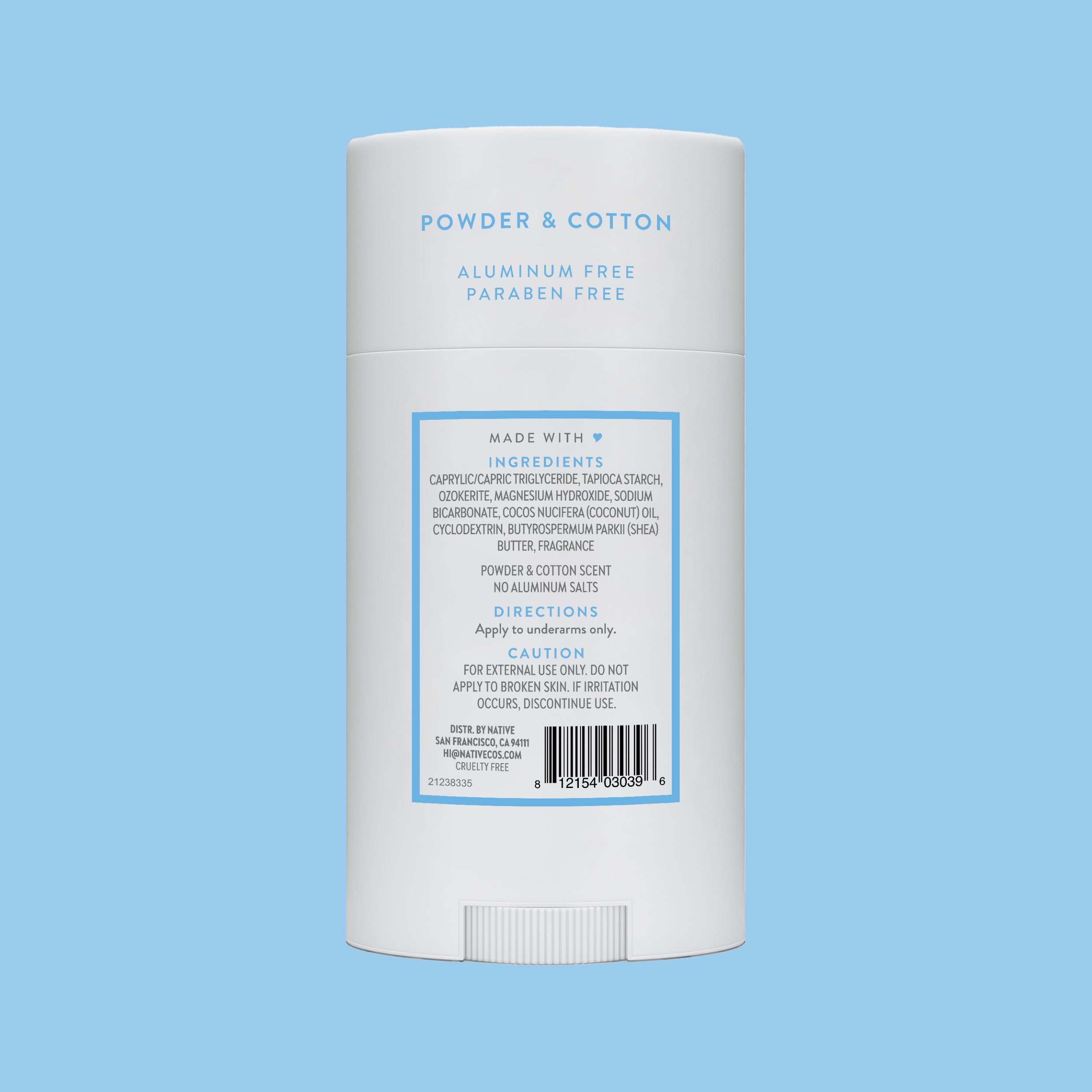 Native Deodorant powder-cotton close-up scent notes evoke cozy, comforting aroma.
