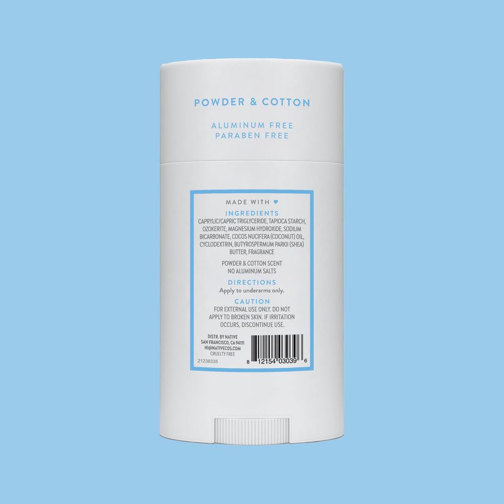 Native Deodorant powder-cotton close-up scent notes evoke cozy, comforting aroma.