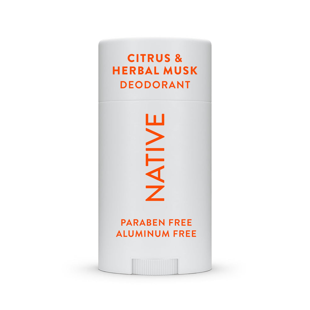 Native Deodorant Citrus & Herbal Musk stick packaging highlights aluminum-free formula