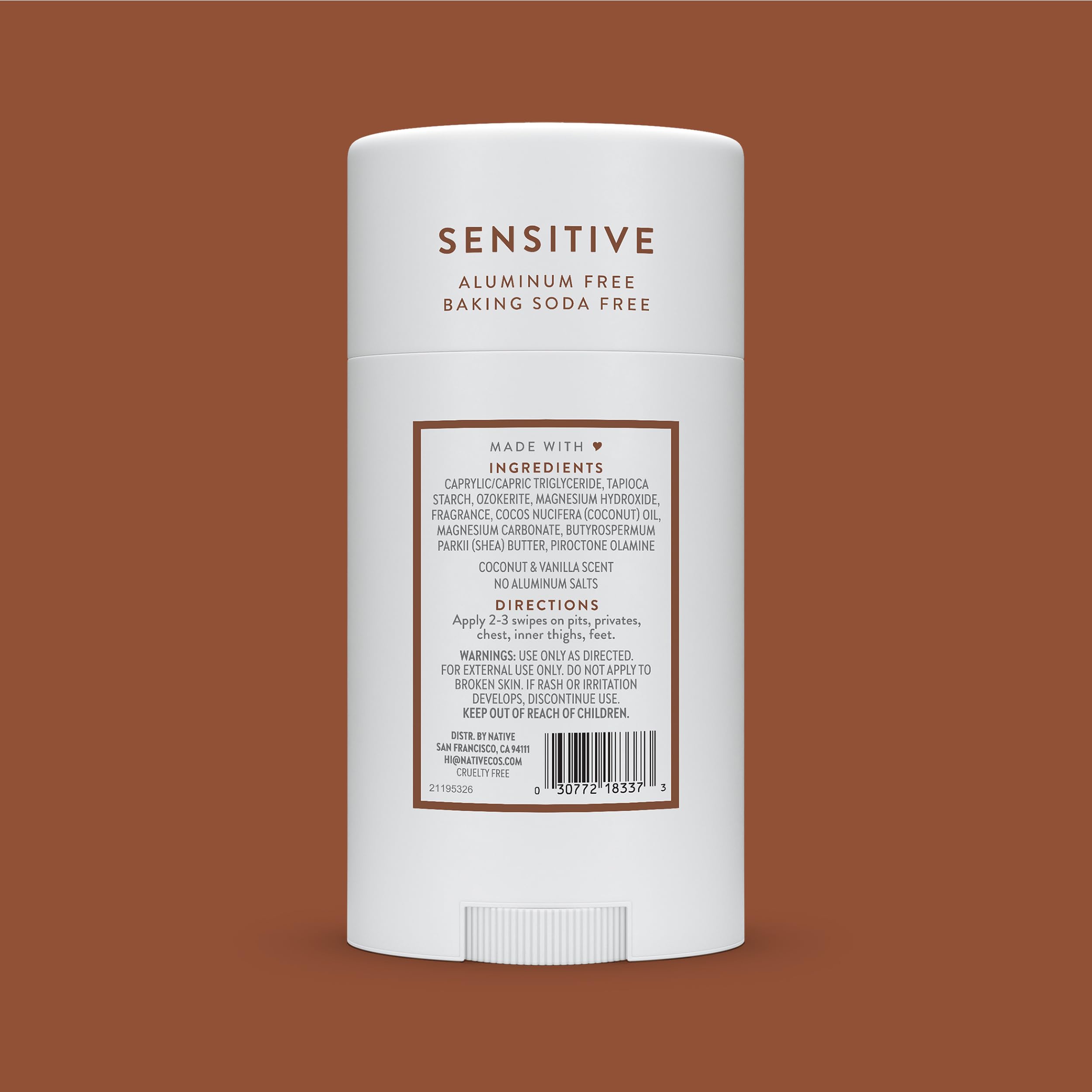 Native Whole Body Deodorant Stick coconut-vanilla scent evokes tropical fragrance