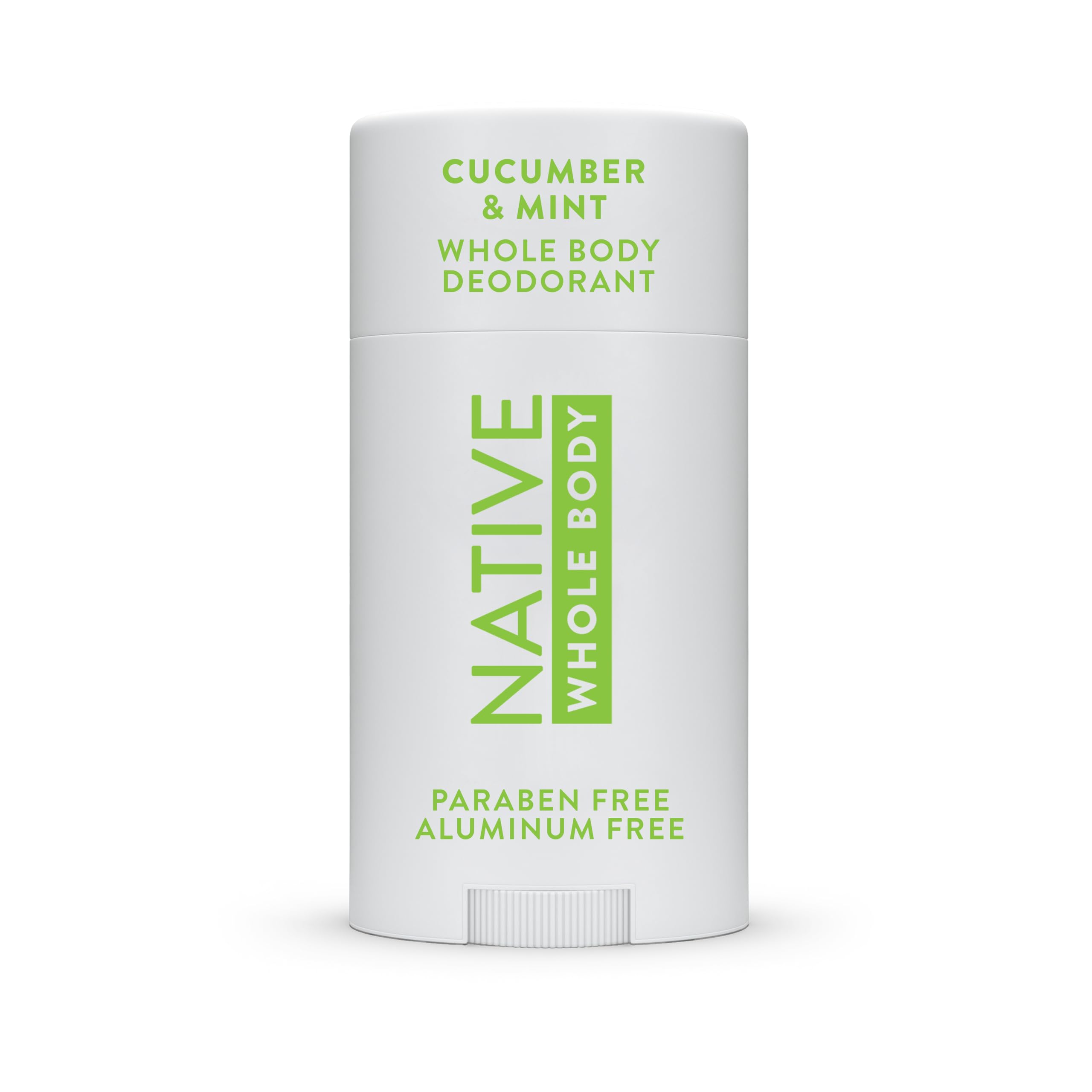 Native deodorant stick packaging front shows cucumber mint freshness
