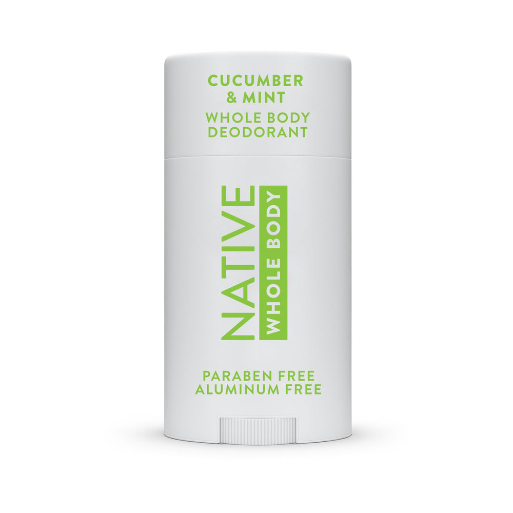 Native deodorant stick packaging front shows cucumber mint freshness