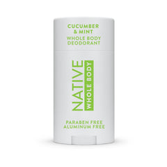 Native deodorant stick packaging front shows cucumber mint freshness