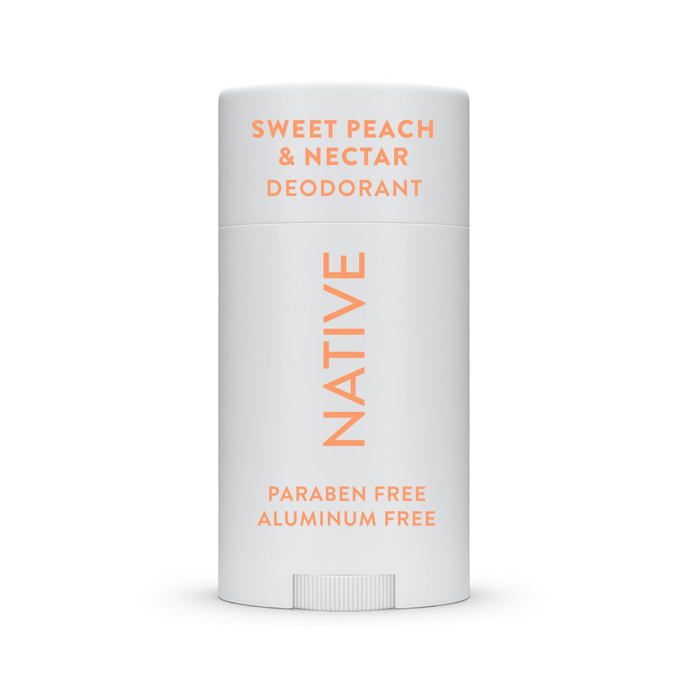 Native deodorant Sweet Peach Nectar bottle highlights lasting freshness.