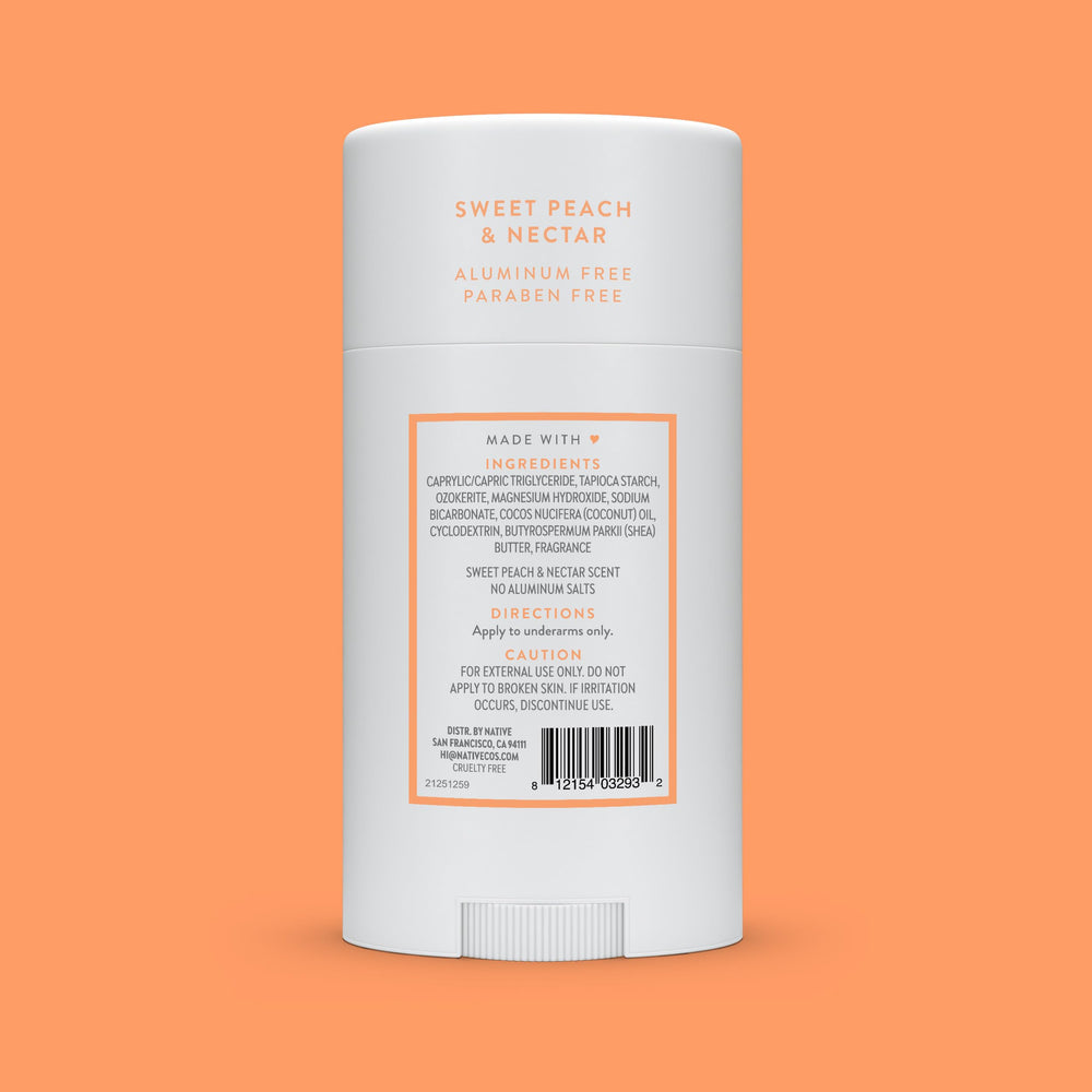 Native deodorant Sweet Peach Nectar scent evokes summer freshness.