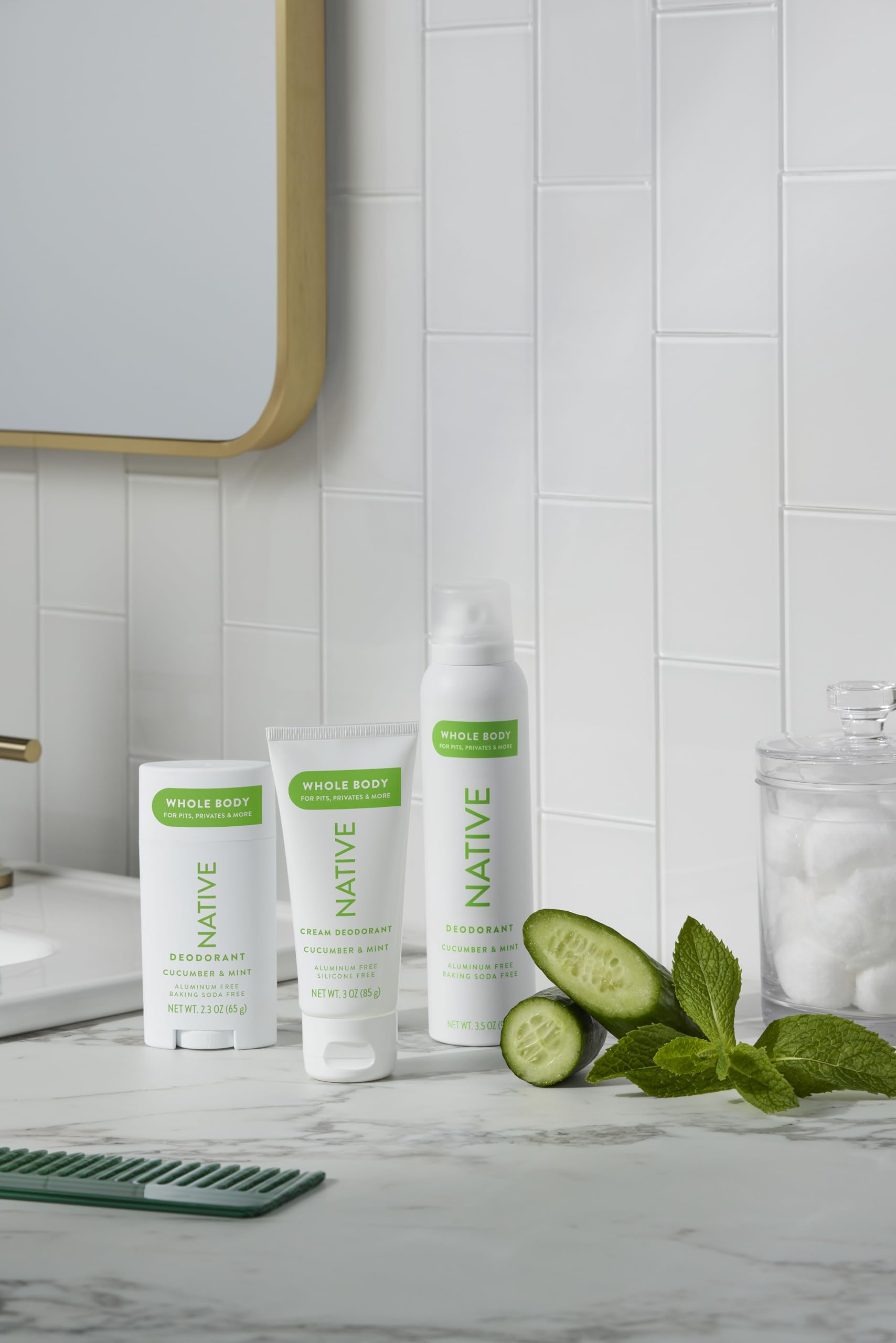 Native gentle-formula packaging suggests skin-friendly use for sensitive underarms.