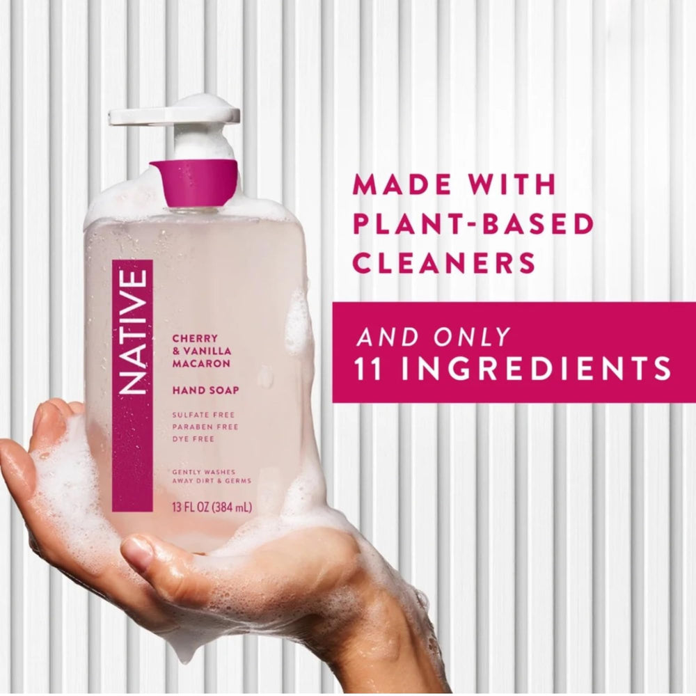 Native Hand Soap Set bathroom-shelf shot with sleek minimalist packaging