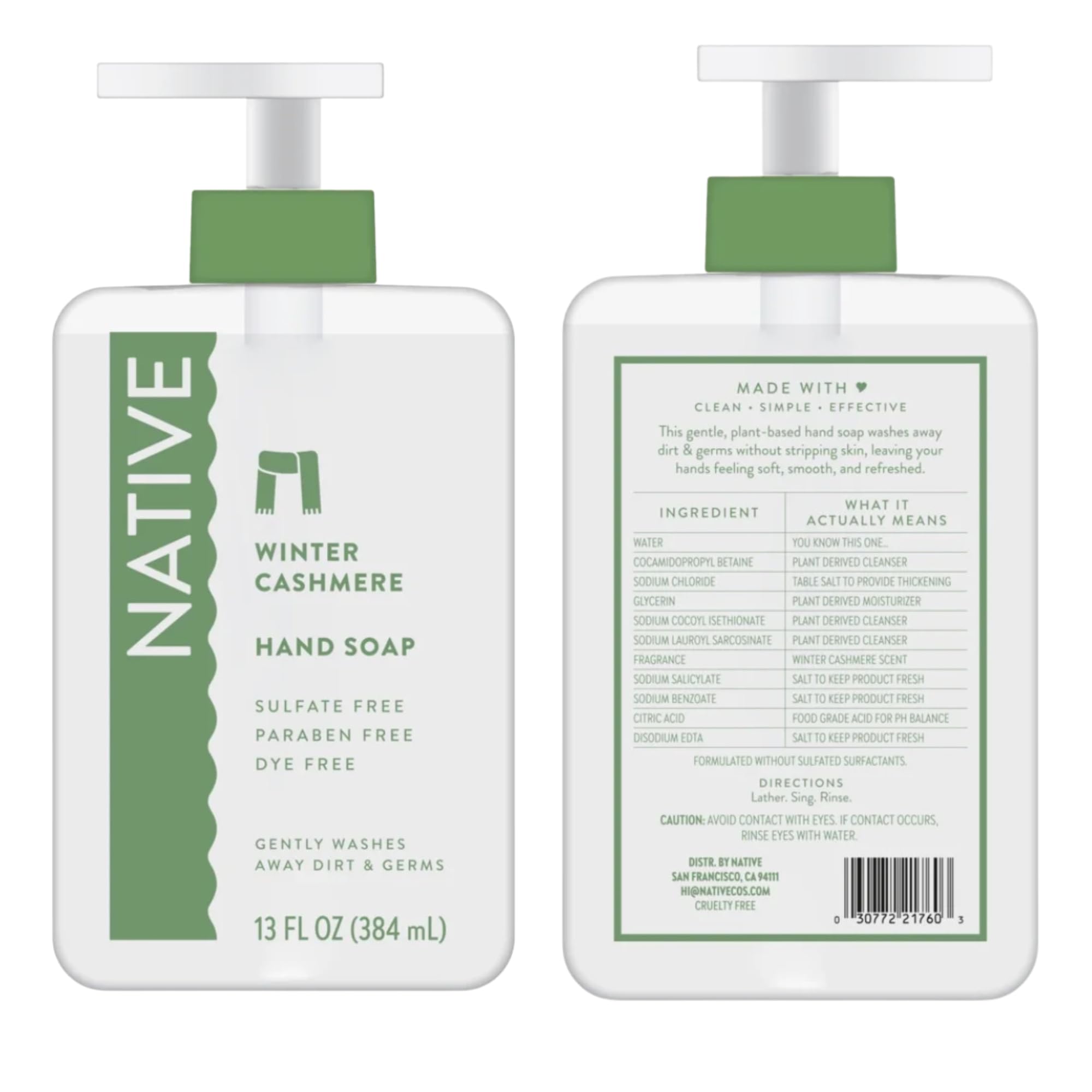 Native Winter Cashmere lather offers warm aroma with nutmeg and rosemary.