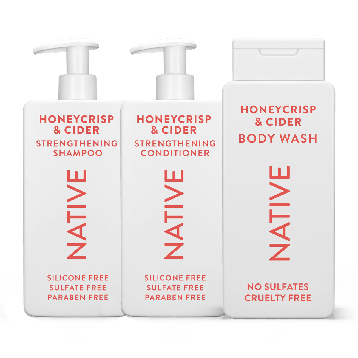 Native Honey Crisp Cider shampoo bottle shows refreshing daily cleanse for hair.