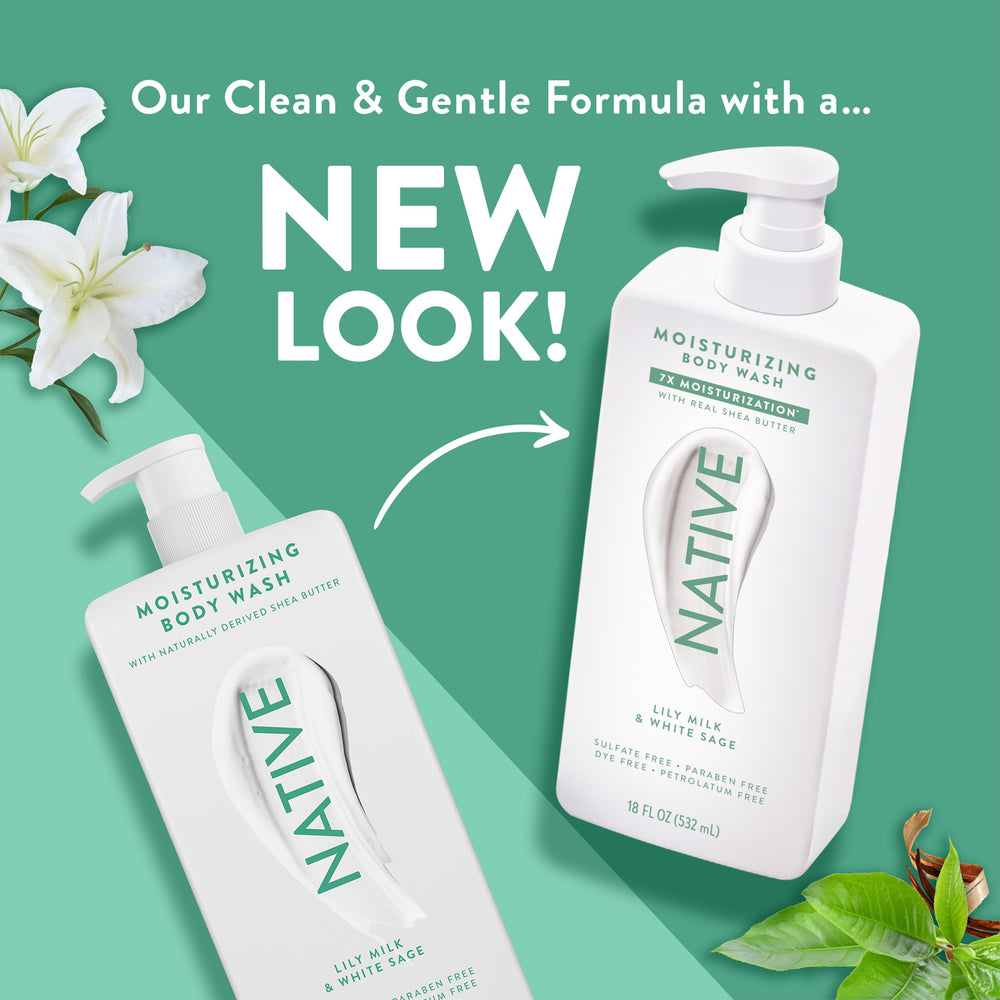 Native Lily Milk & White Sage close-up texture shows rich bubbles for daily cleansing.
