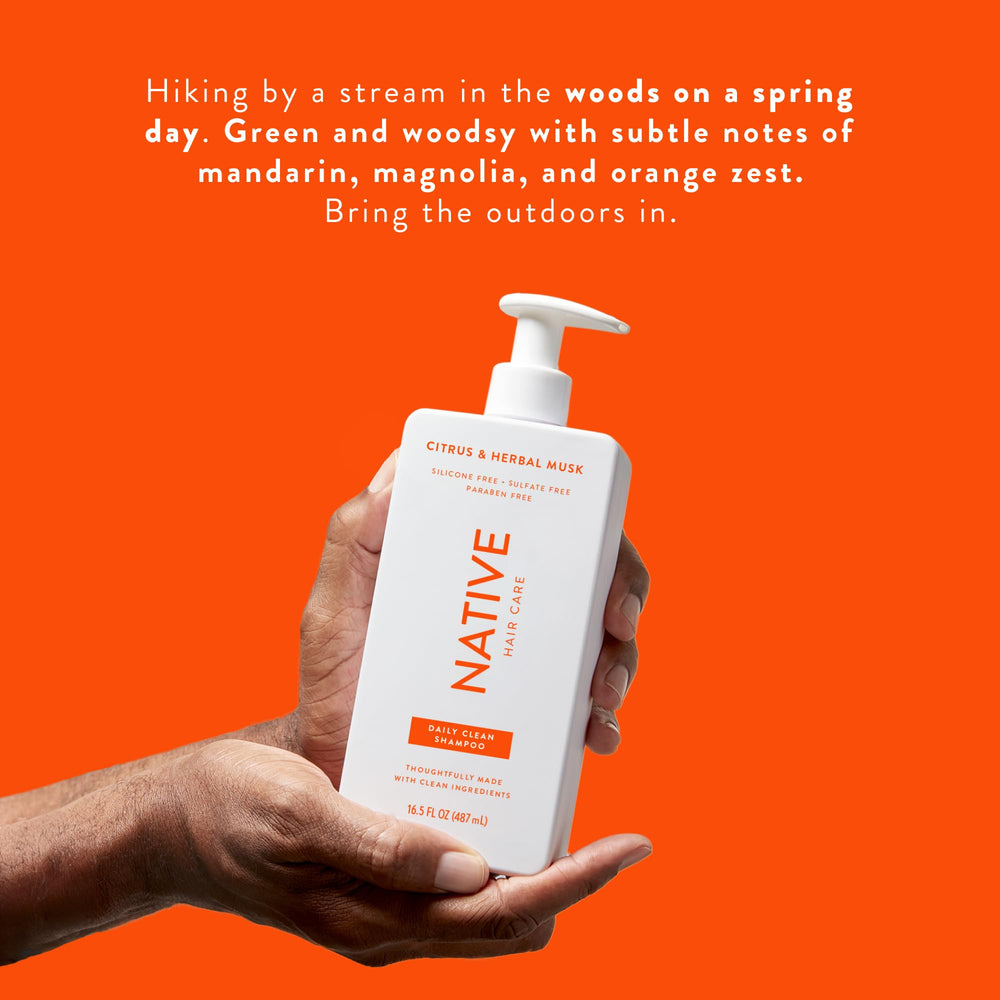 Native scent citrus-herbal musk label on bottle