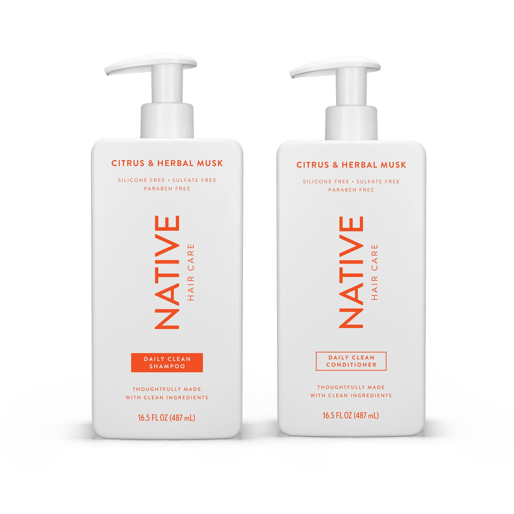 Native shampoo bottle closeup highlighting sulfate-free daily cleanse benefit