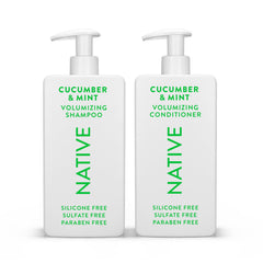 Native Shampoo cucumber mint bottle showcases refreshing cleanse for fuller, shinier hair.