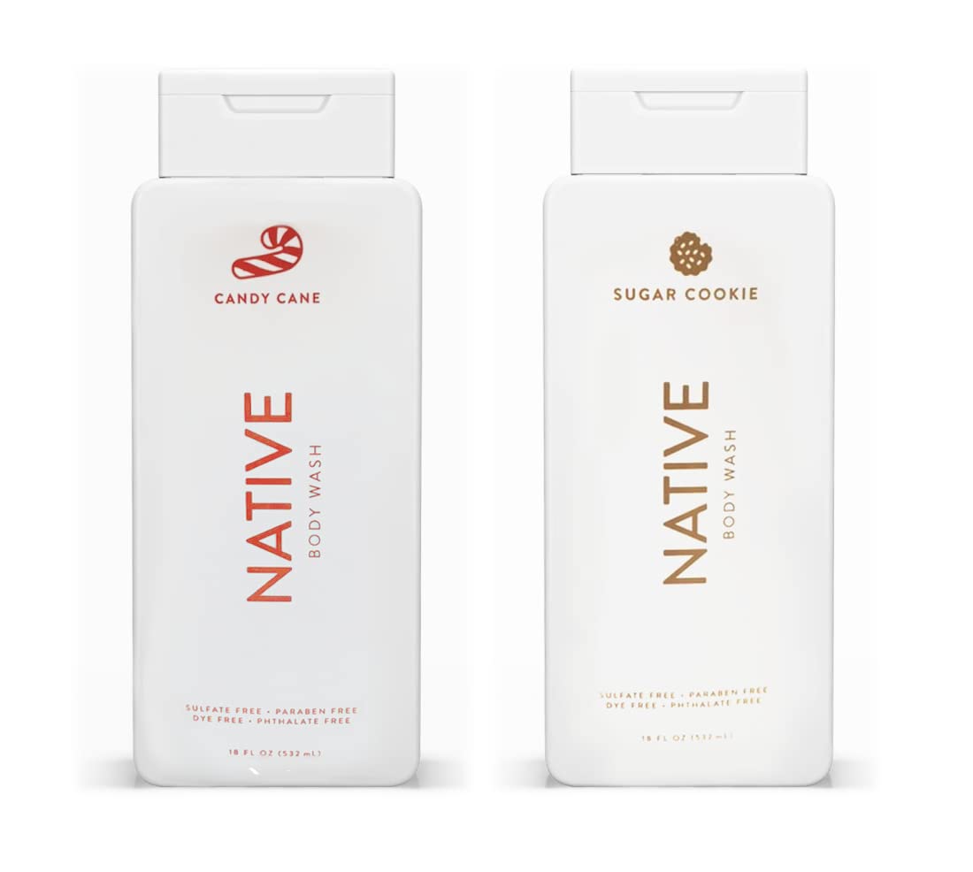 Native Special Edition Winter Body Wash bottle with Candy Cane and Sugar Cookie, refreshing cleanse for cold-weather skin.