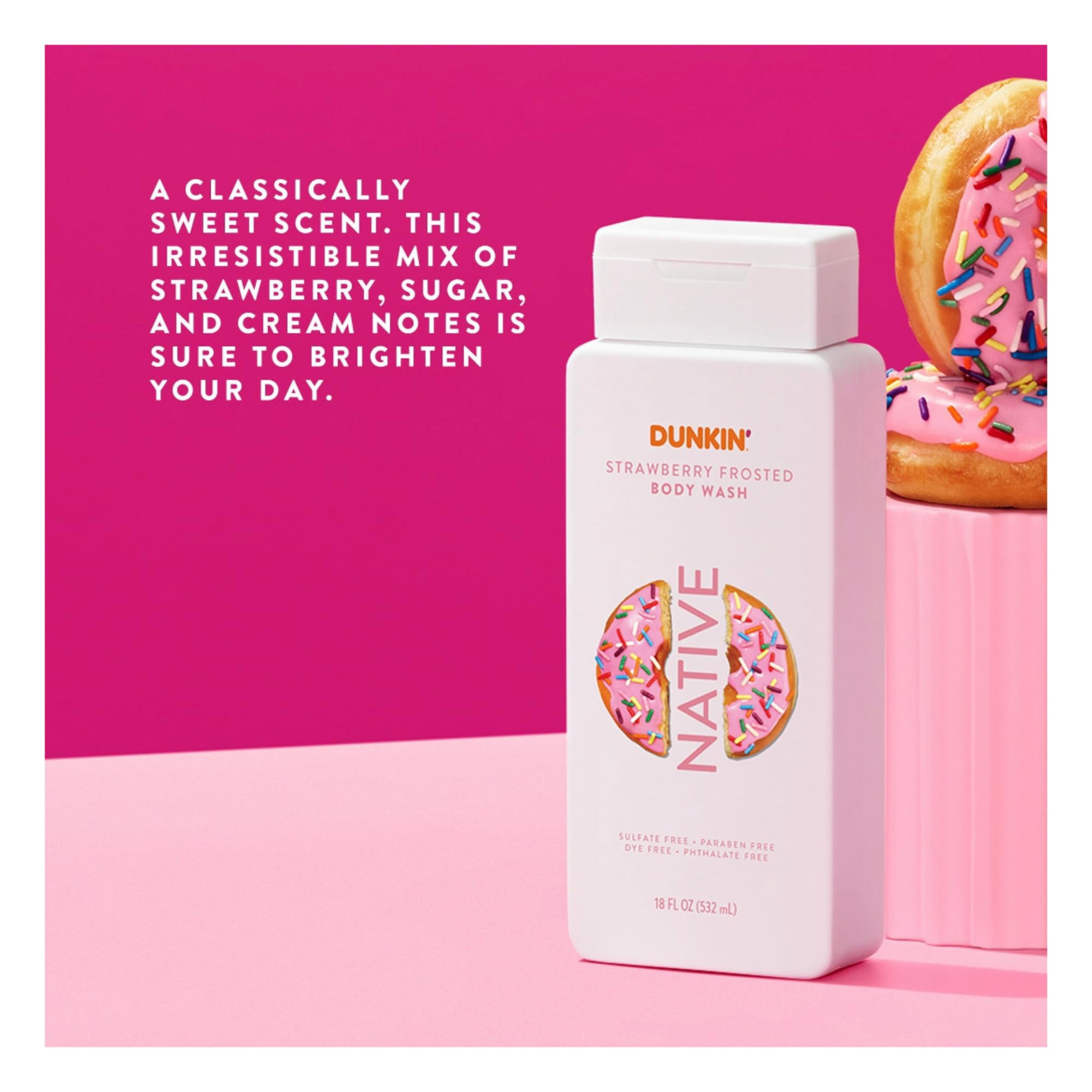 Native Strawberry Frosted lather closeup emphasizes pampering scent and skin-softening results.