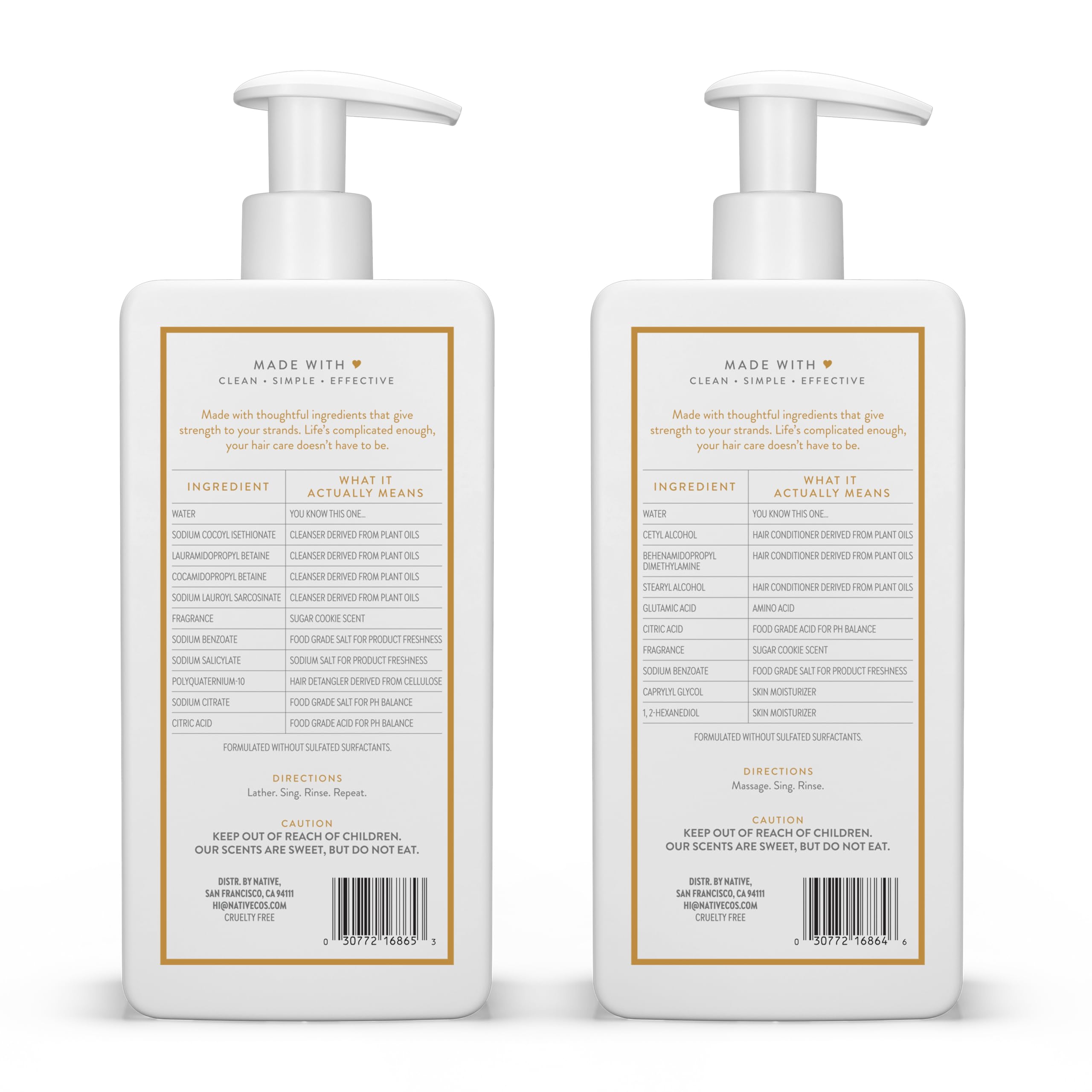 Native Sugar Cookie Conditioner bottle demonstrating detangling and shine