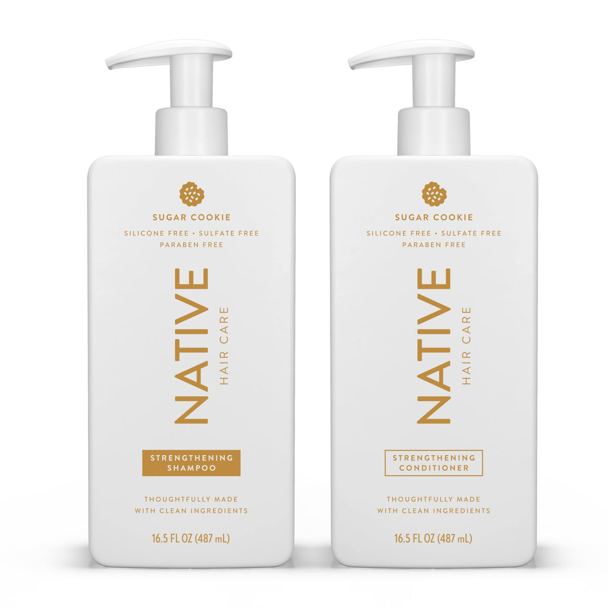 Native Sugar Cookie Shampoo bottle with rich lather for moisturized hair