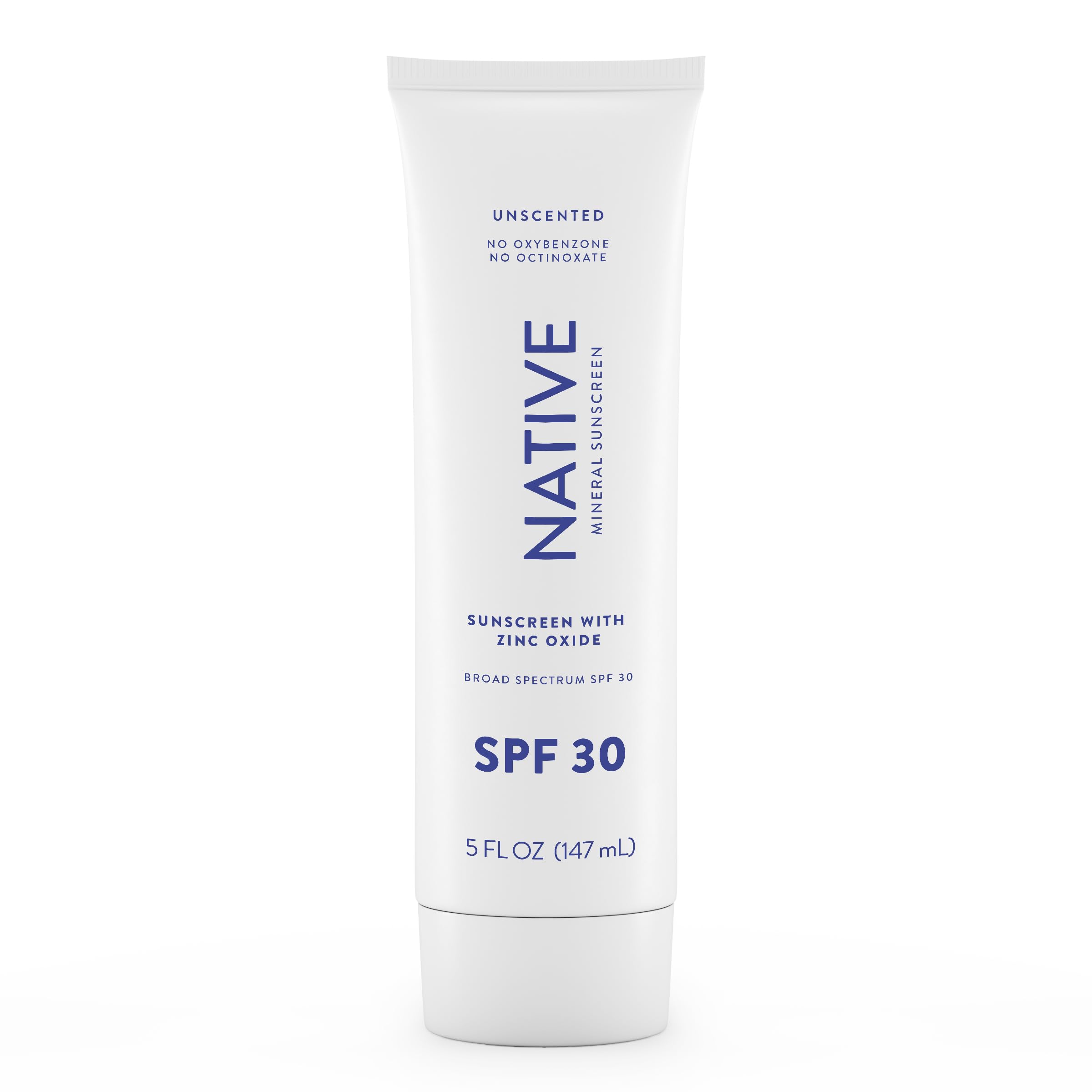 Native Sunscreen SPF 30 tube-front view shows fragrance-free protection for sensitive skin.