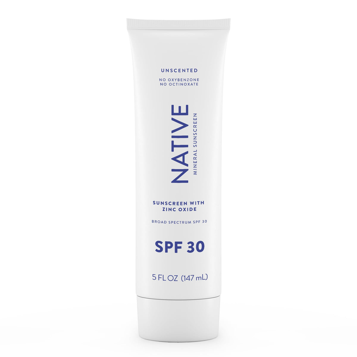 Native Sunscreen SPF 30 tube-front view shows fragrance-free protection for sensitive skin.