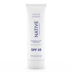 Native Sunscreen SPF 30 tube-front view shows fragrance-free protection for sensitive skin.