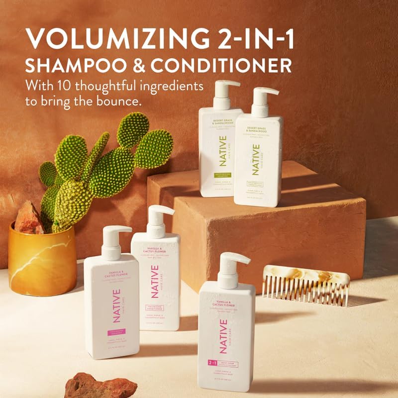 Native Vanilla & Cactus Flower 2-in-1 bottle back highlights pH-balanced color-treated care