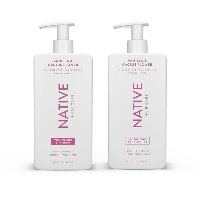 Native Vanilla and Cactus Flower conditioner bottle highlighting moisture without weighing hair down.