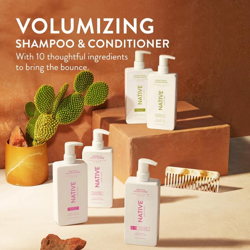Native Vanilla and Cactus Flower packaging display emphasizing clean naturally derived ingredients.
