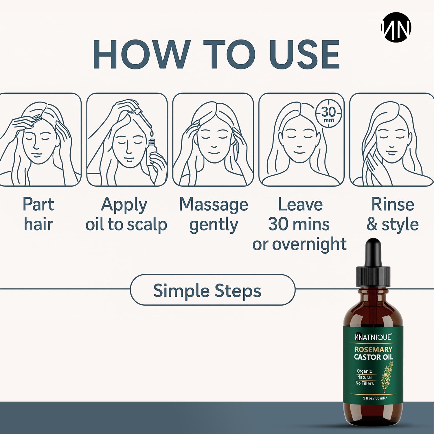 Natnique rosemary castor oil in hand ready for use