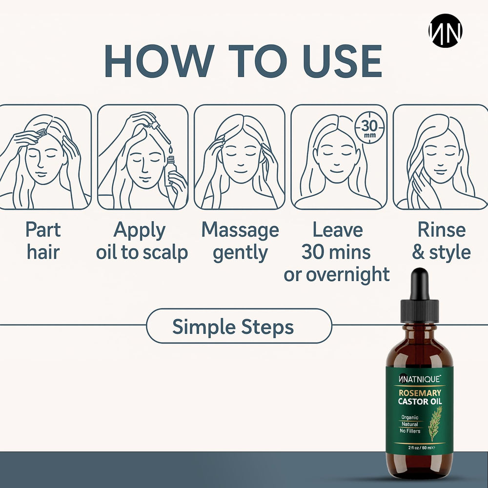 Natnique rosemary castor oil in hand ready for use