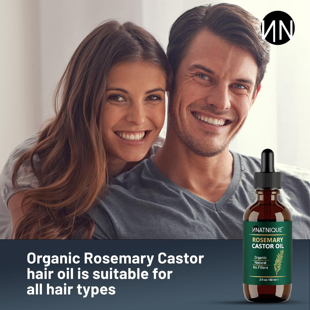 Natnique rosemary castor oil label shows organic, hexane-free formula