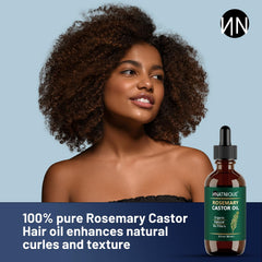 Natnique rosemary castor oil on hair strands adds natural shine