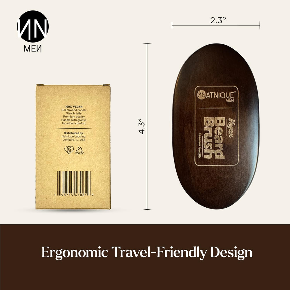 Natnique cruelty-free brand beard brush emphasizes ethical grooming.
