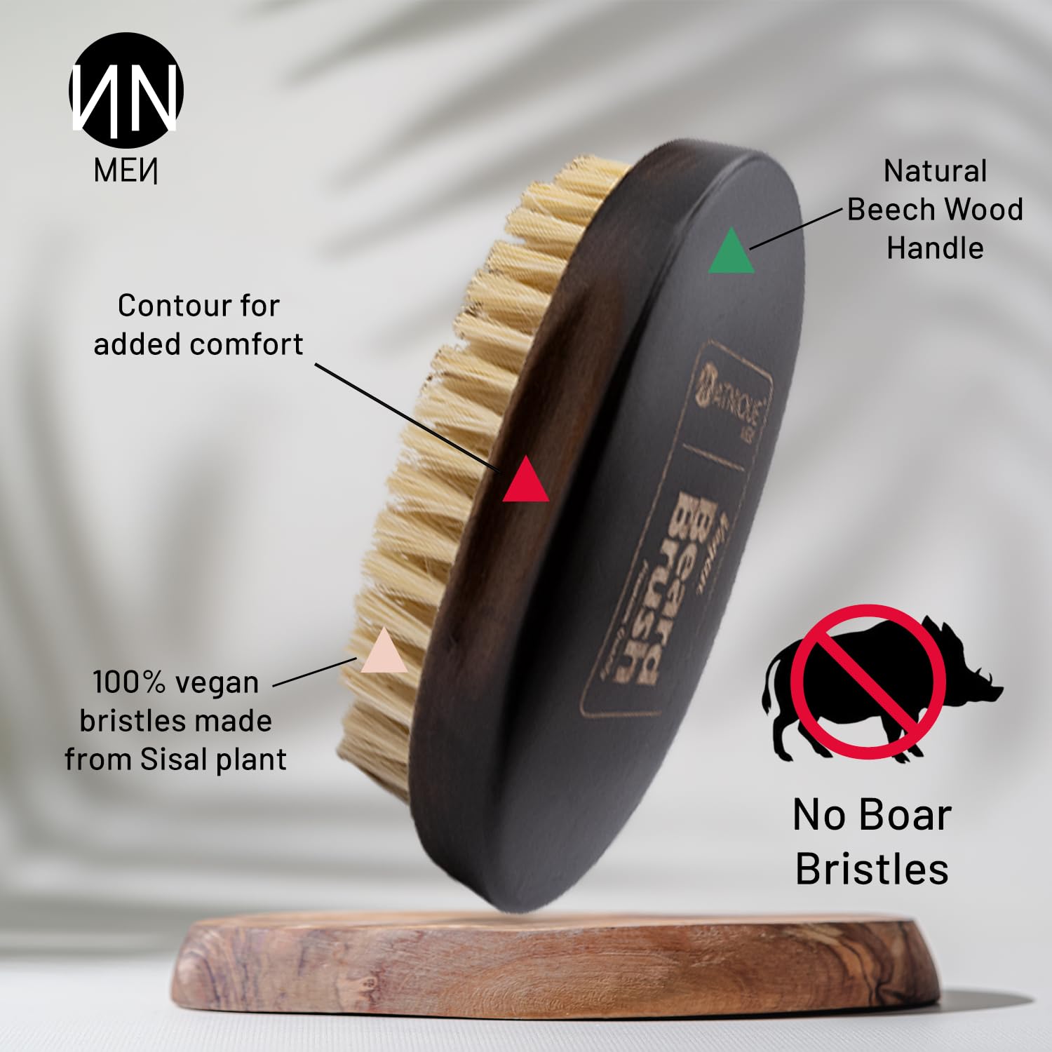 Natnique vegan beard brush compact for on-the-go grooming.
