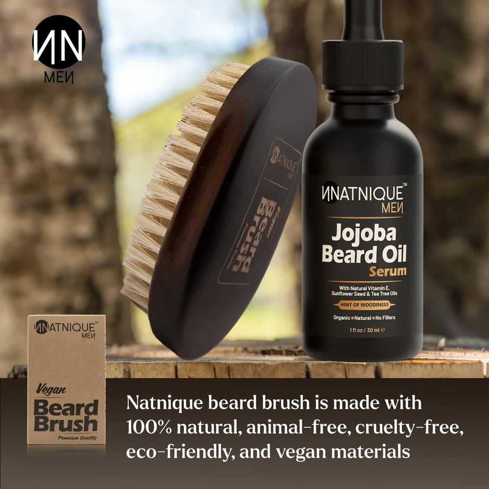 Natnique beard brush close-up shows 100% sisal bristles for vegan care.