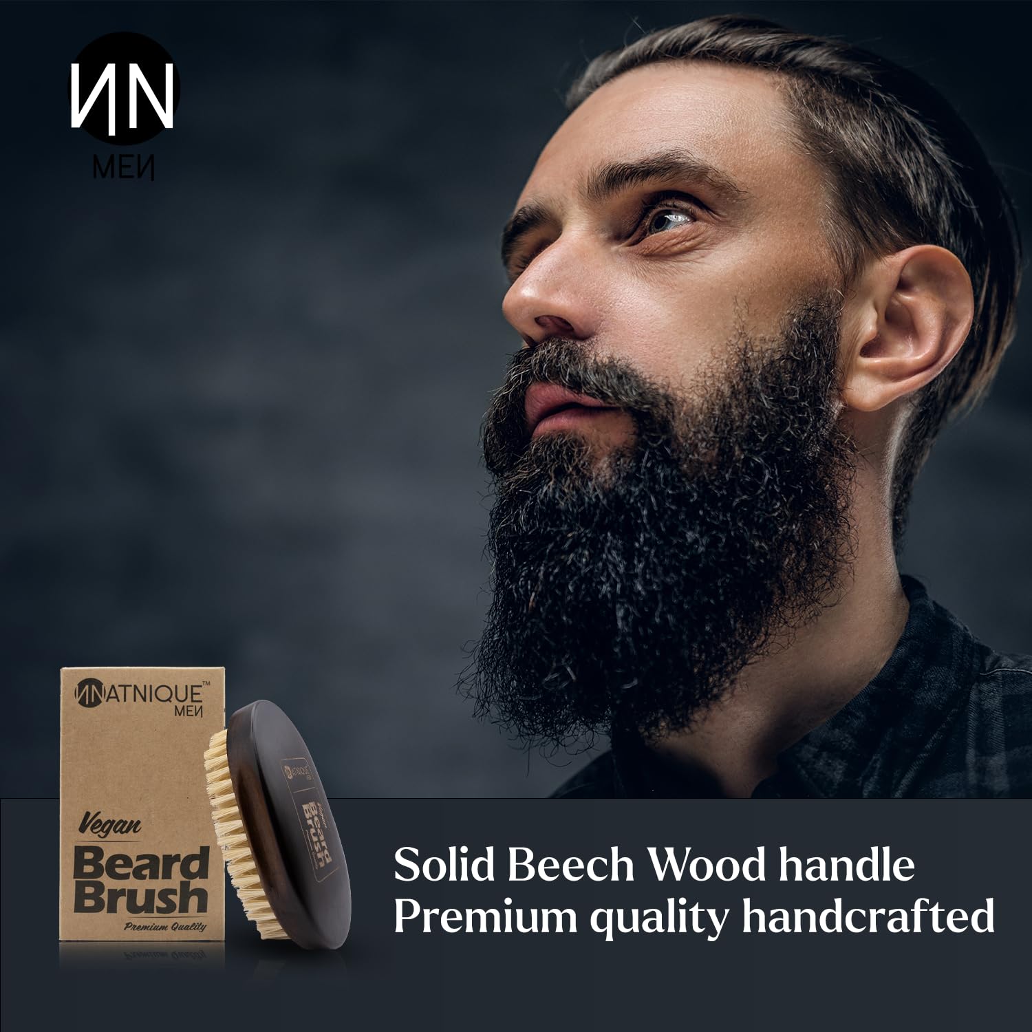 Natnique beard brush soft bristles help soften beard texture.