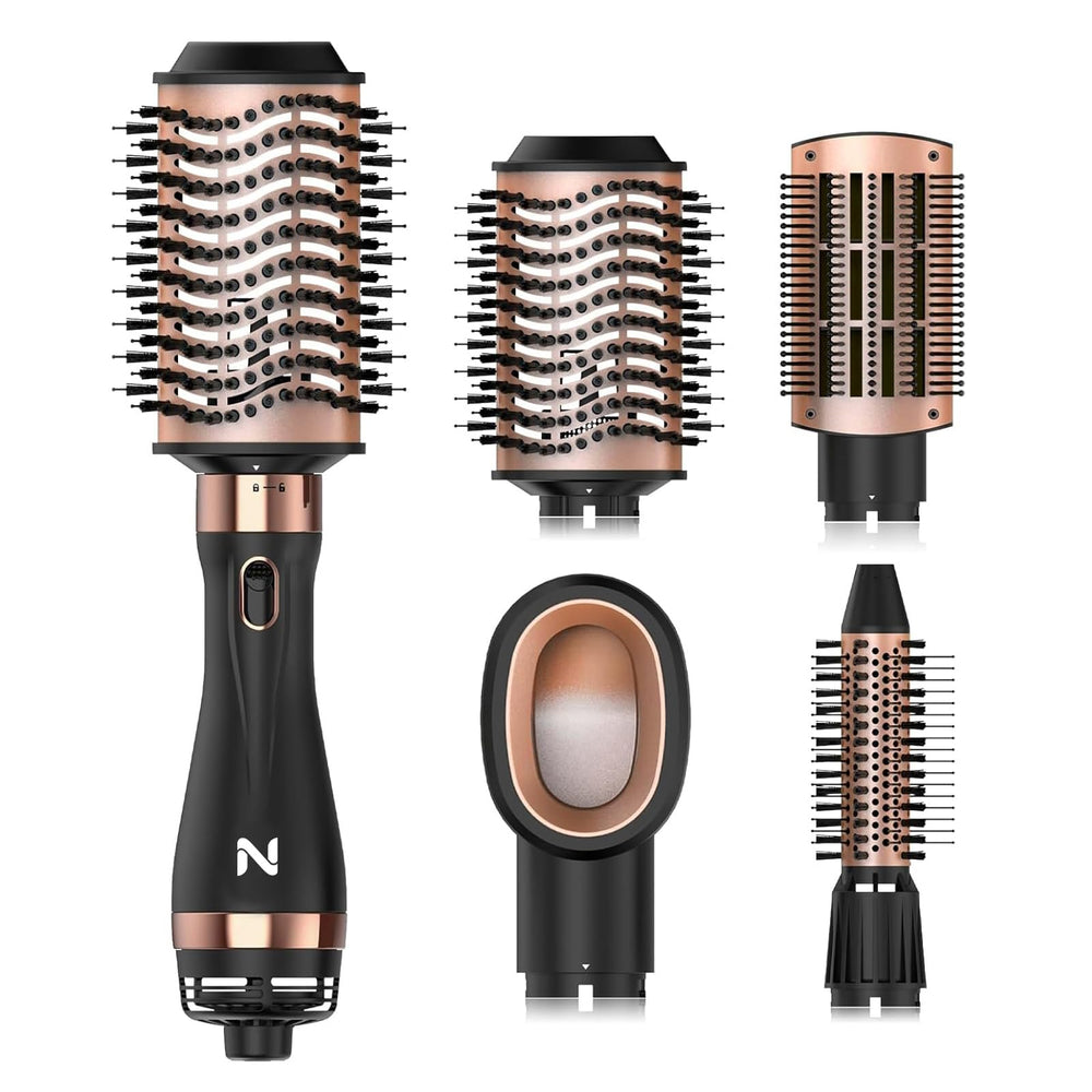 Natrial hair dryer brush front view with ergonomic handle for comfortable styling