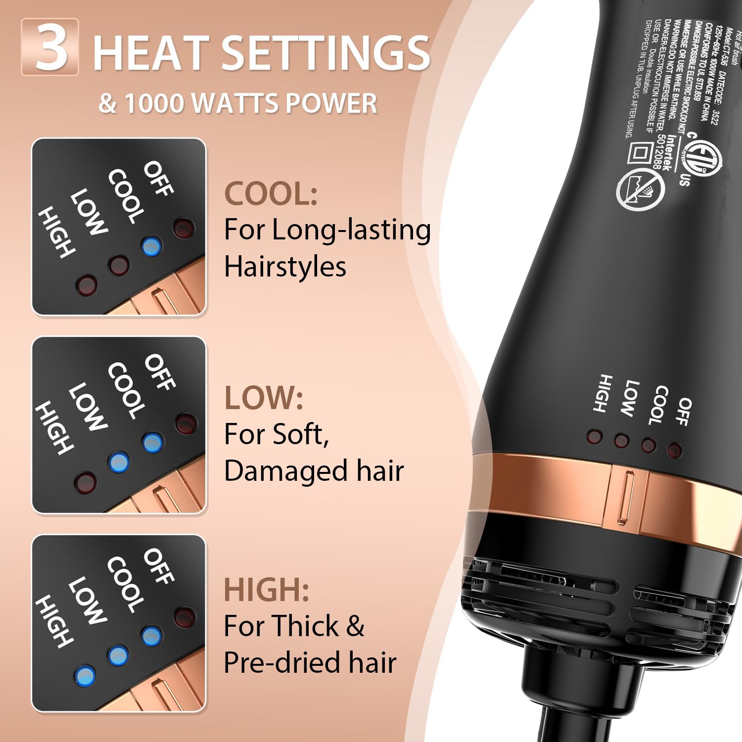 Natrial hair dryer brush 360 degree rotating cord for smooth maneuvering