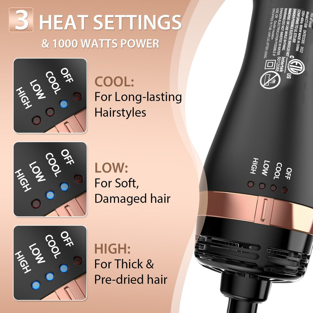 Natrial hair dryer brush ETL-certified safety features for reliable use.