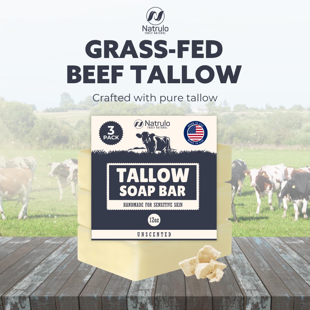 Natrulo Beef Tallow Soap Bar ingredients highlight grass-fed tallow and natural nourishment.