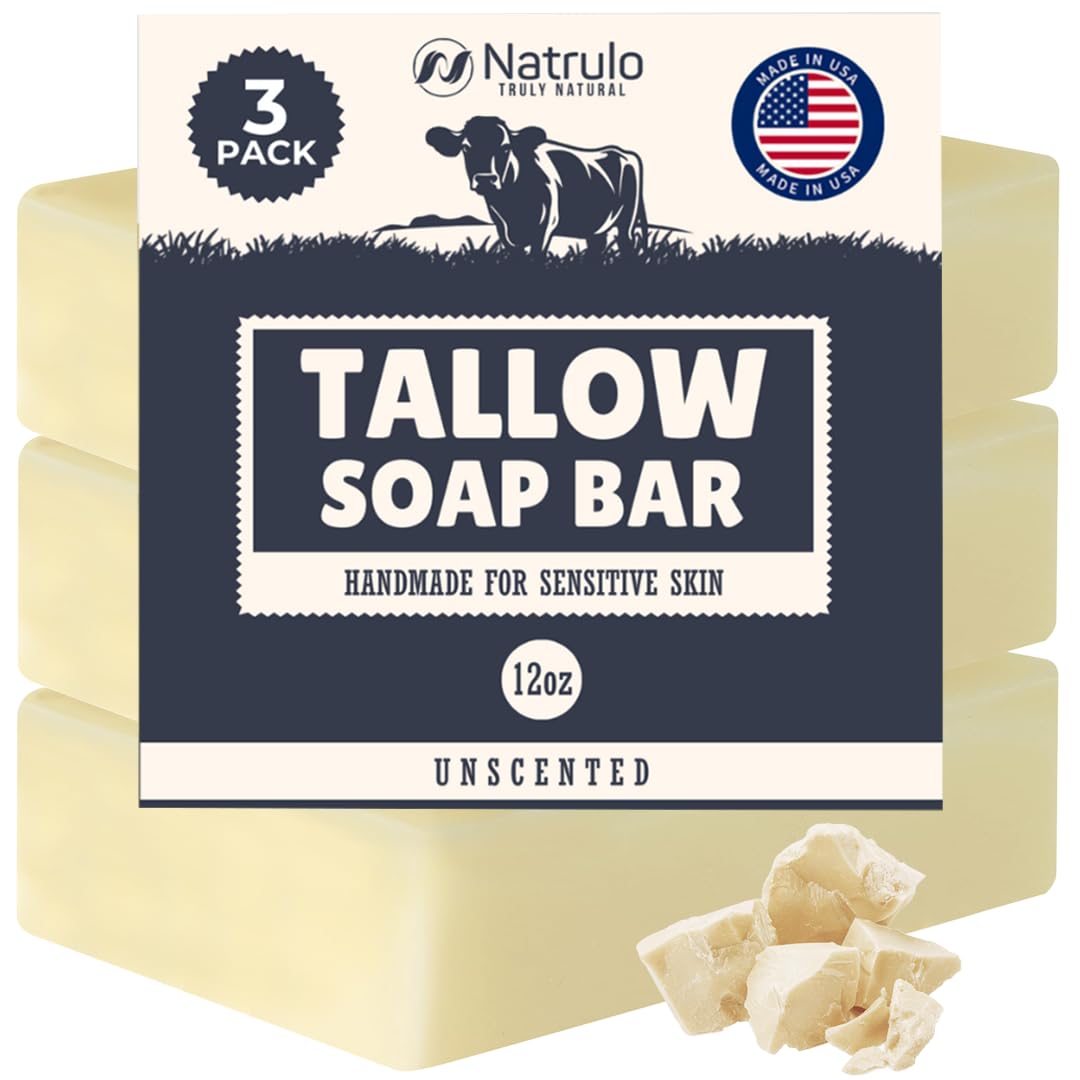 Natrulo Beef Tallow Soap Bar unwrapped, showing a pure unscented cleansing option.